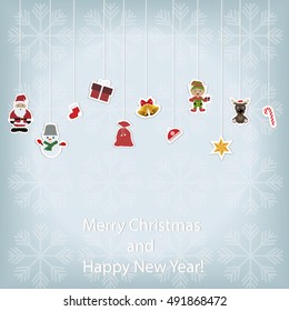 children's Christmas poster Christmas hanging elements. A template for an album page or scrapbook. Baby Christmas vector illustration. Greeting card or greeting