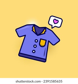 Children's clothes cartoon vector design in purple and orange isolated on color background and halftone. Suitable for advertisement banner, poster and social media post.