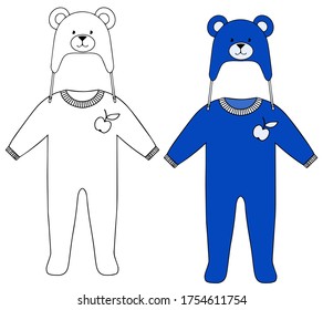 Children's clothes. Warm romper and a hat. Vector image on a white background.