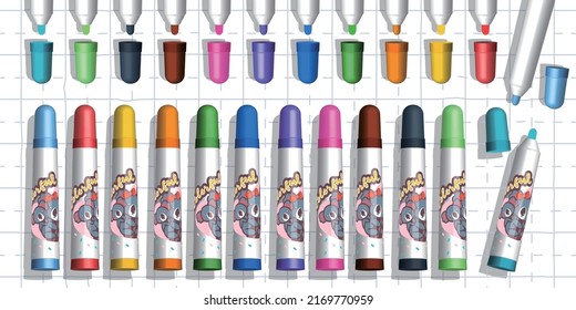 Children's color pen material, there are 12 color shapes, the pen cover can be separated, suitable for making cards, backgrounds, etc.