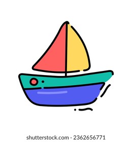 Children's colored boat. Icon. Vector illustration on a white background.