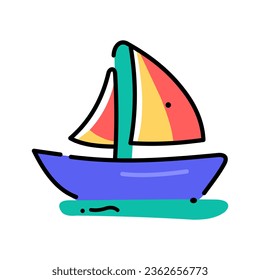 Children's colored boat. Icon. Vector illustration on a white background.