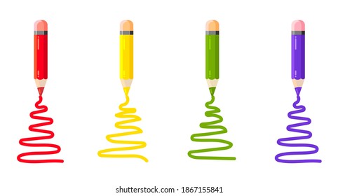 Lápices de colores para niños para dibujar en forma plana. icono vectorial de lápiz diferente. Vector aislado sobre fondo blanco.
