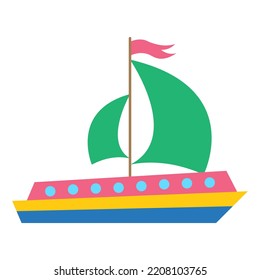 Children's colorful boat with sails. Vector illustration.