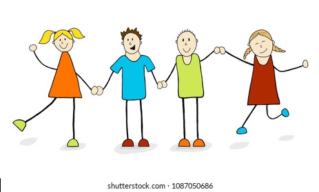 Childrens Colorful Figures Holding Their Hands Stock Vector (Royalty ...