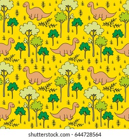 Children's colorful seamless pattern with the image of funny dinosaurs
