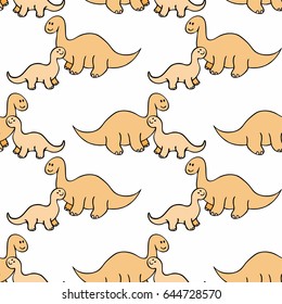 Children's colorful seamless pattern with the image of funny dinosaurs