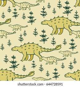 Children's colorful seamless pattern with the image of funny dinosaurs