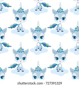Children's colorful seamless pattern with the image of lovely fantastic animals. Vector background