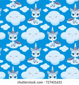 Children's colorful seamless pattern with the image of lovely fantastic animals. Vector background