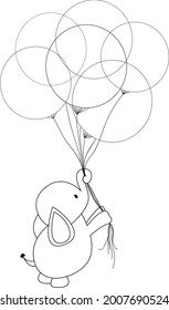 children's coloring of animals, elephant with balloons