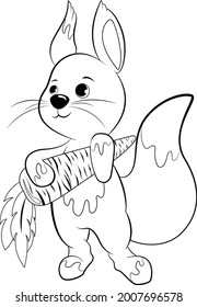 children's coloring of animals, squirrel with carrot