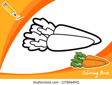 children's coloring book, carrot cartoon illustration, carrot coloring