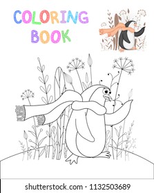 children's coloring book with cartoon animals. Educational tasks for preschool children cute penguin