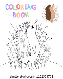children's coloring book with cartoon animals. Educational tasks for preschool children cute hedgehog