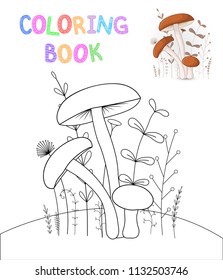 children's coloring book with cartoon animals. Educational tasks for preschool children cute mushrooms
