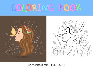 children's coloring book with cartoon animals. Educational tasks for preschool children cute girl