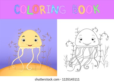 children's coloring book with cartoon animals. Educational tasks for preschool children cute jellyfish