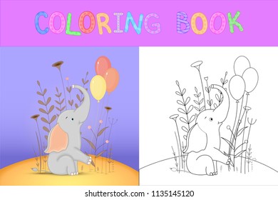 children's coloring book with cartoon animals. Educational tasks for preschool children cute elephant