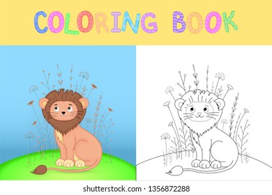 children's coloring book with cartoon animals. Educational tasks for preschool children cute lion