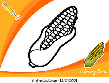 children's coloring book, cartoon corn illustration, coloring corn