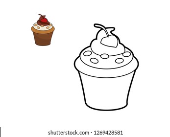 children's coloring book, cartoon vector cake