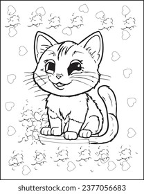 Children's Coloring Book, Cat Coloring Page Vector Illustration