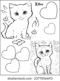 Children's Coloring Book, Cat Coloring Page Vector Illustration