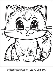 Children's Coloring Book, Cat Coloring Page Vector Illustration