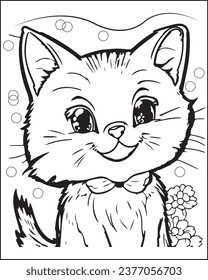 Children's Coloring Book, Cat Coloring Page Vector Illustration