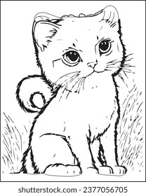 Children's Coloring Book, Cat Coloring Page Vector Illustration