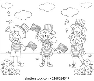 Childrens Coloring Book Celebrating Independence Day Stock Vector