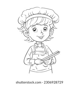  children's coloring book, The chef is wearing a tall, white chef's hat, which ,there is a delightful picture of a happy and smiling chef.