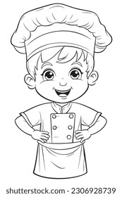  children's coloring book, The chef is wearing a tall, white chef's hat, which ,there is a delightful picture of a happy and smiling chef.