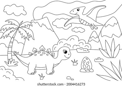 Children's coloring book with cute dinosaurs