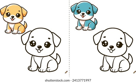 Children's Coloring Book: Cute Dogs. Dog Character Vector, Coloring Book Page with Dog, Coloring page outline of a cute dog, coloring page with Animal character.