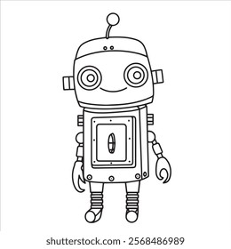 children's coloring book, cute robot. vector illustration in doodle style.