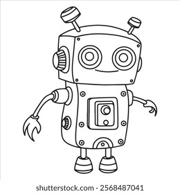 children's coloring book, cute robot. vector illustration in doodle style.