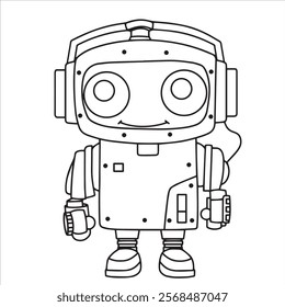 children's coloring book, cute robot. vector illustration in doodle style.