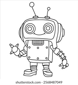 children's coloring book, cute robot. vector illustration in doodle style.