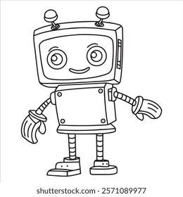 children's coloring book, cute robot. vector illustration in doodle style.