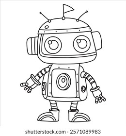 children's coloring book, cute robot. vector illustration in doodle style.