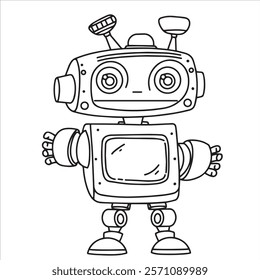 children's coloring book, cute robot. vector illustration in doodle style.