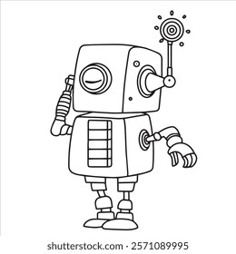children's coloring book, cute robot. vector illustration in doodle style.