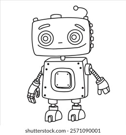 children's coloring book, cute robot. vector illustration in doodle style.