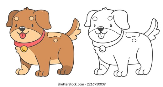 Children's coloring book dog. Coloring book with cute cartoon puppy animal. Vector illustration.