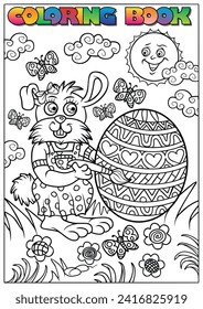 children's coloring book for Easter, a bunny paints an Easter egg.