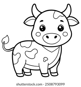 children's coloring book of farm animals, cow, black and white