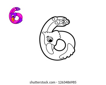 Children's coloring book, coloring funny numbers, number six