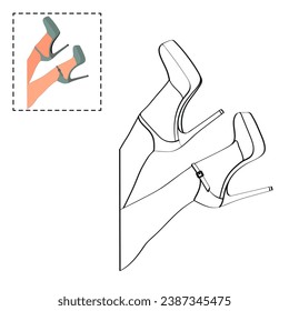 Children's coloring book for girls. Female legs in a pose. Shoes stilettos, high heels
